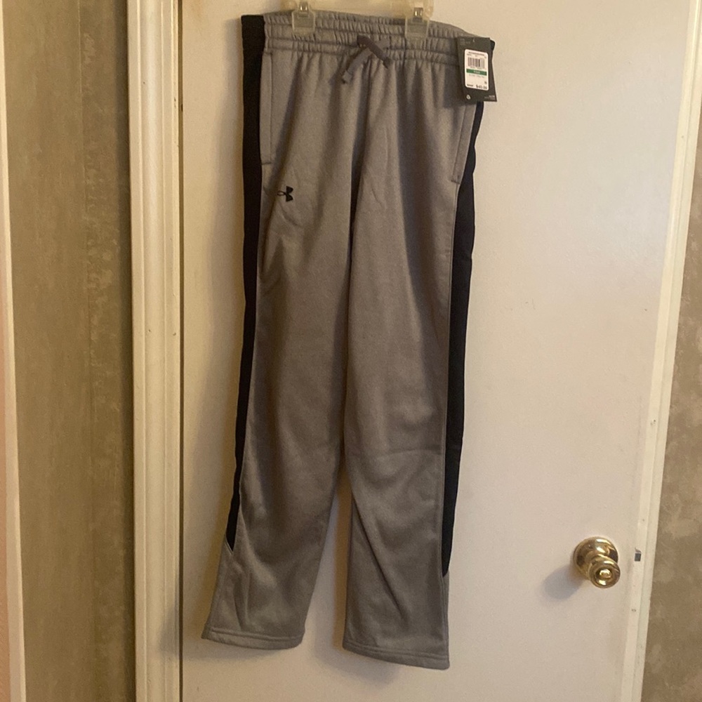 NWT boys under armour tech pants YLG grey and black